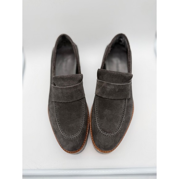 Vince Shoes - Vince‎ Womens Suede Platform Wedge Loafers Charcoal Grey Slip On Shoes